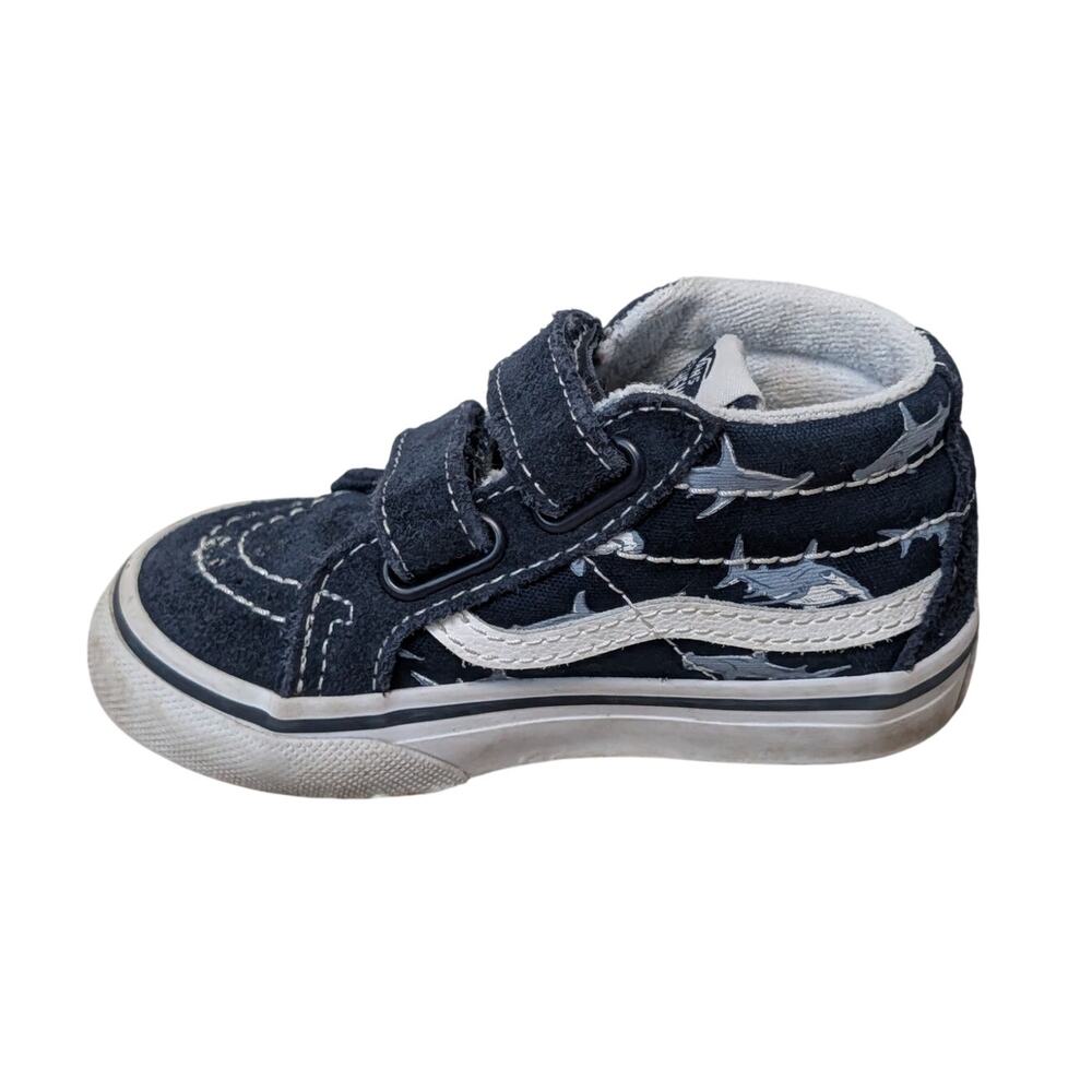 Vans Sk8-Hi Shark Navy Blue Canvas Toddler Size 5.5 High Top Sneakers Hook Loop